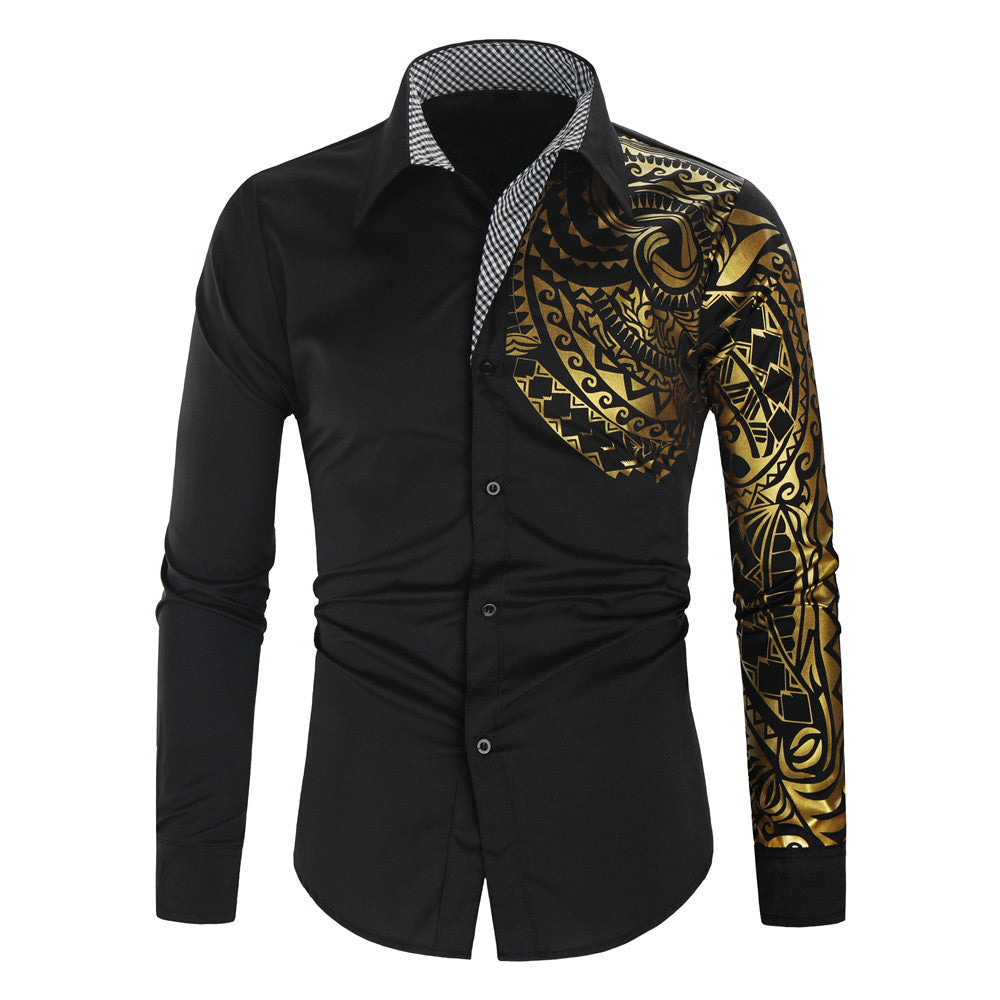 Long Sleeve Shirt for Men with Exotic Printed Design and Contrasting Collar Lune London