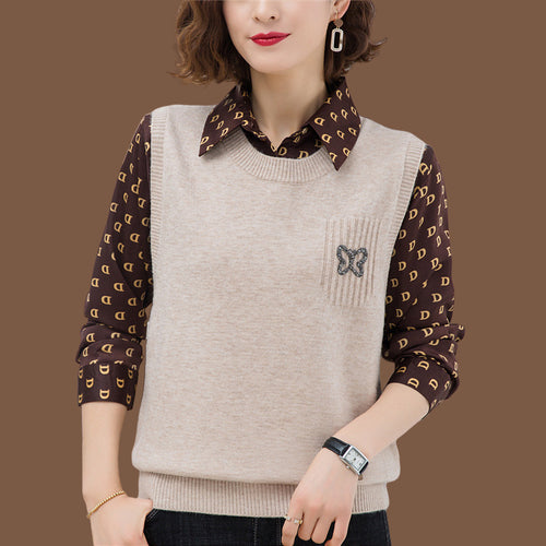 Women Fashion Knitted Vest with Decorative Butterfly Pattern Amarae
