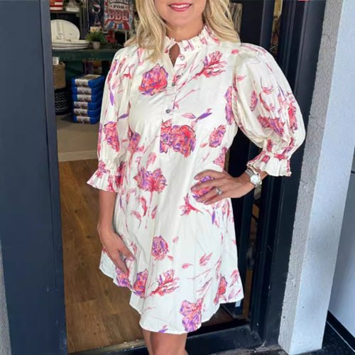 Shirt dress for women with floral accents and ruffle details Amarae