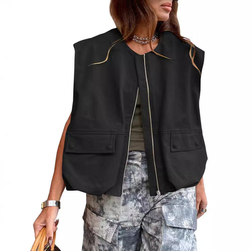 Women's Stylish Utility Vest with Zipper Amarae