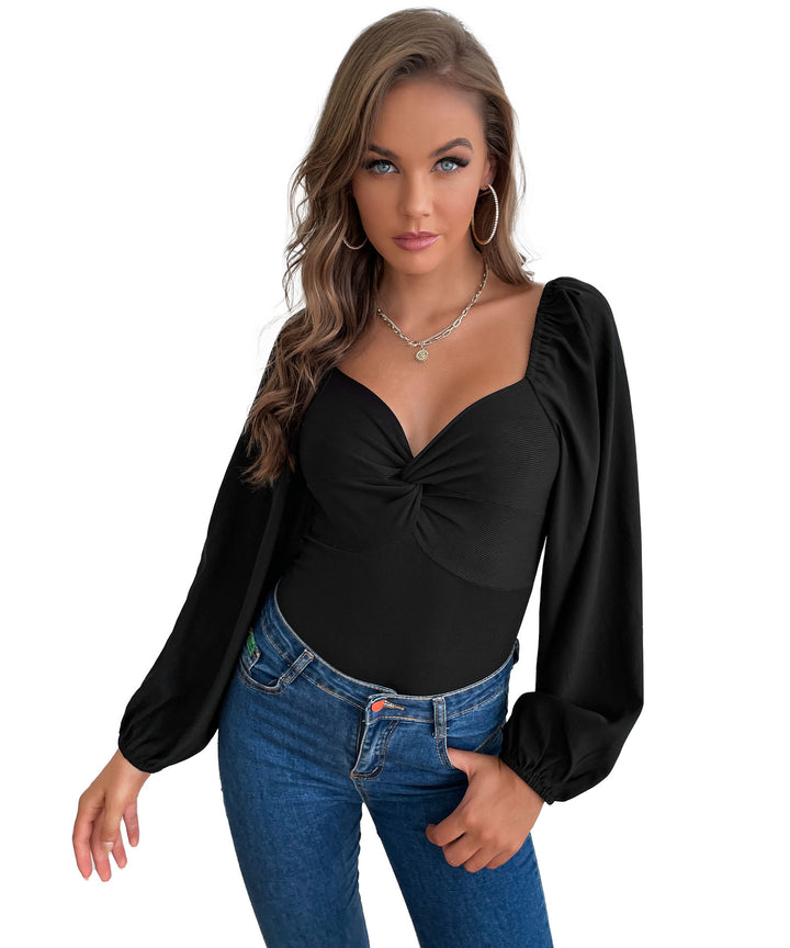 Ladies elegant body with deep V-neck and voluminous sleeves Lune London