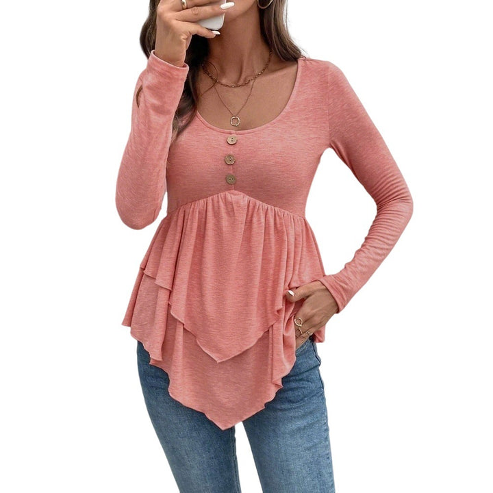 Blouse à manches longues pour femmes avec détails volantés et patte de boutonnage Chic & Stil
