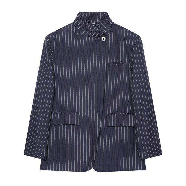 Women Checked Long Blazer with Stand Collar, Concealed Button Placket and Flap Pockets Amarae