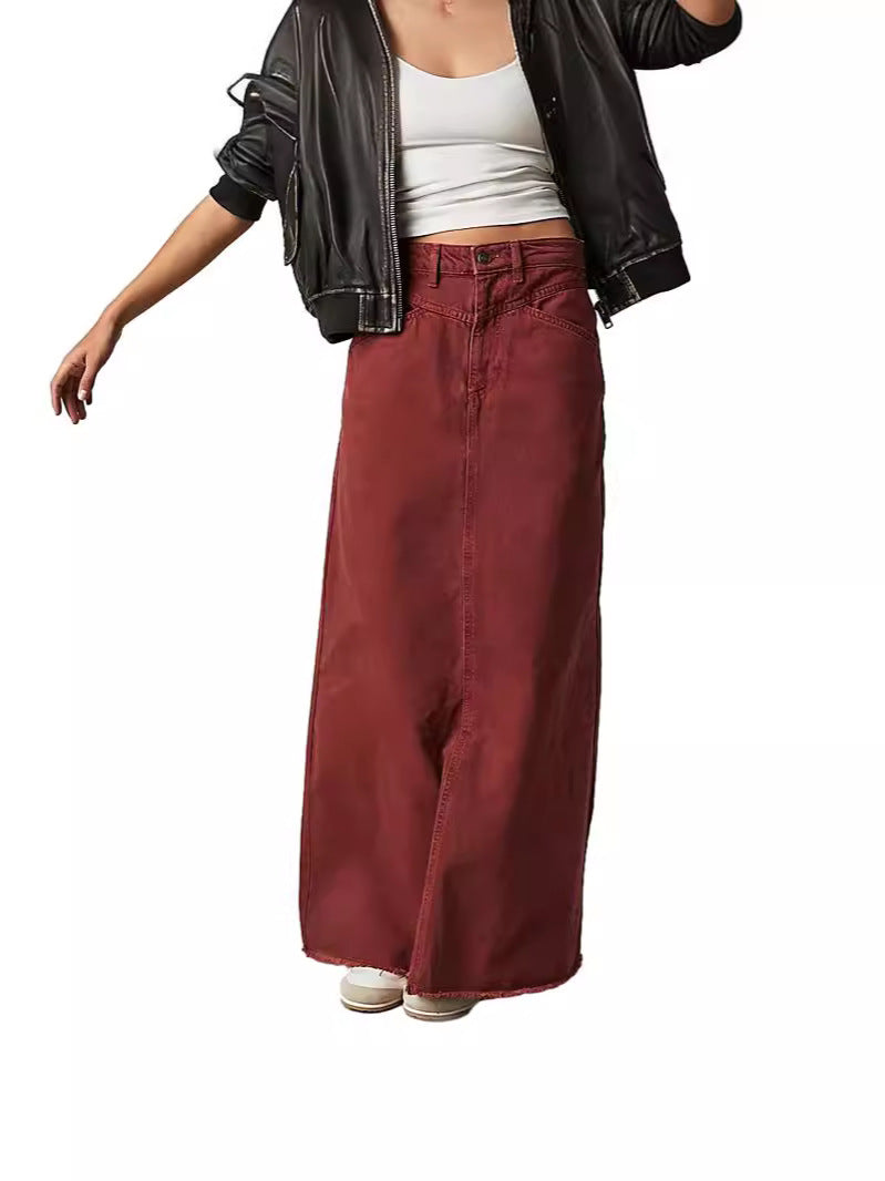 Women's Denim Maxi Skirt with High Waist and Practical Pockets Lune London