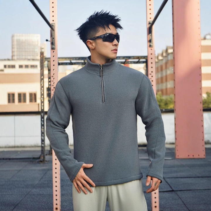 Men's fleece sweater with modern high collar and attractive zip closure details Lune London