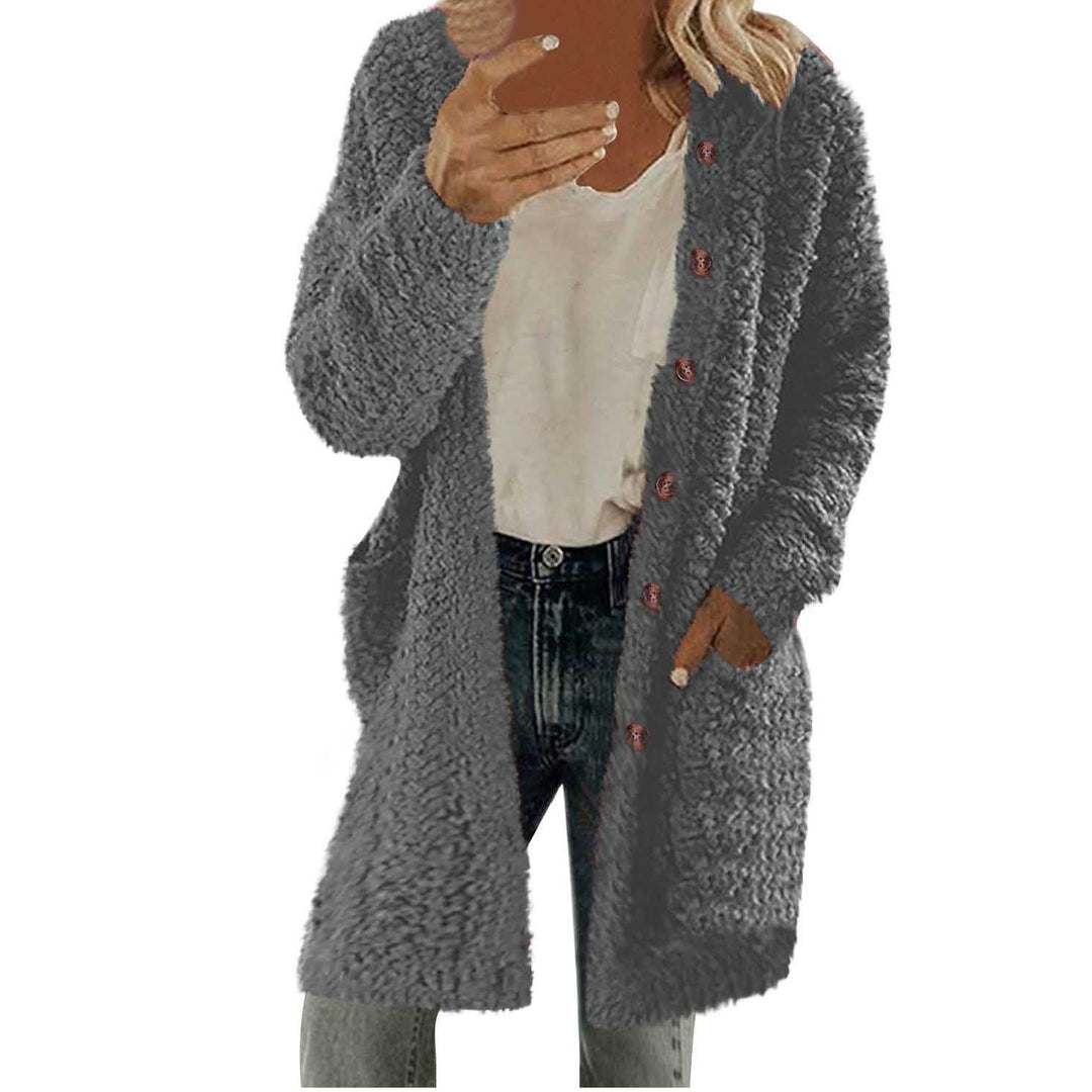 Oversized fleece jacket for women with button details and practical pockets Lune London