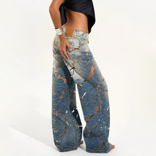 Ladies Flared denim pants with unique distressed details Amarae