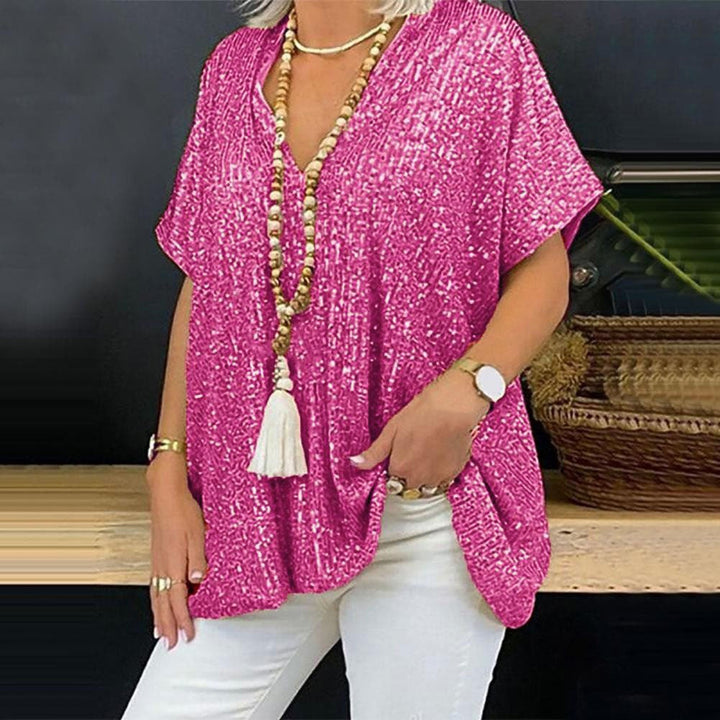 Ladies Sparkling Top with Elegant V-Neck and Light Cut Lune London