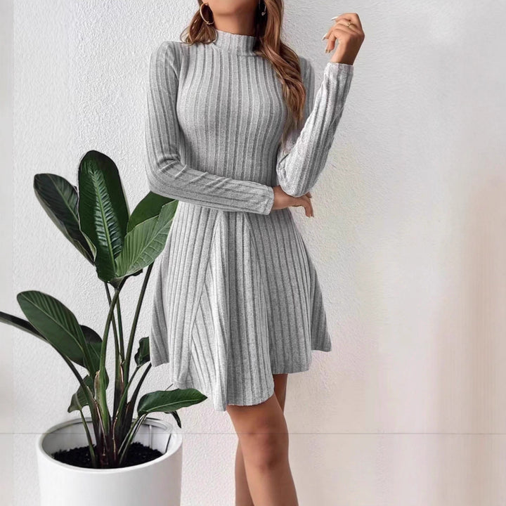 Knit dress for women with an elegant high collar and a fine ribbed texture Lune London