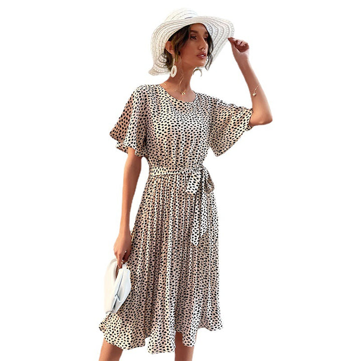 Lune London A-line midi dress for ladies with puff sleeves and drawstring at the waist