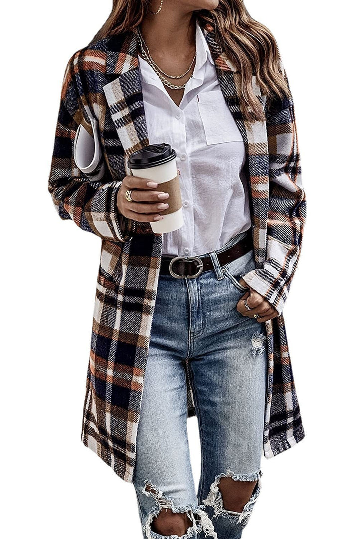 Oversized plaid coat for women with stylish pockets and turned-down collar Amarae