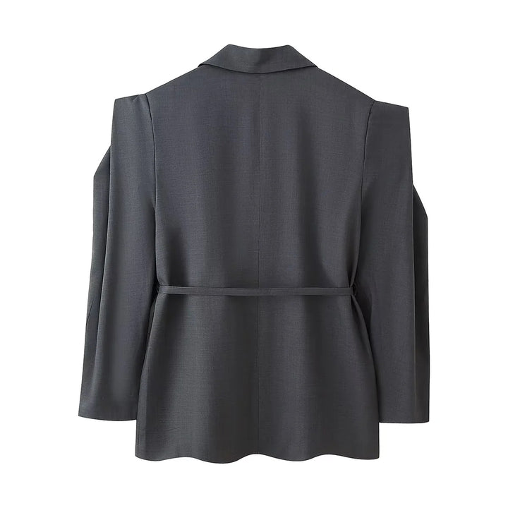 Trendy women's blazer jacket with belt and silk look Lune London