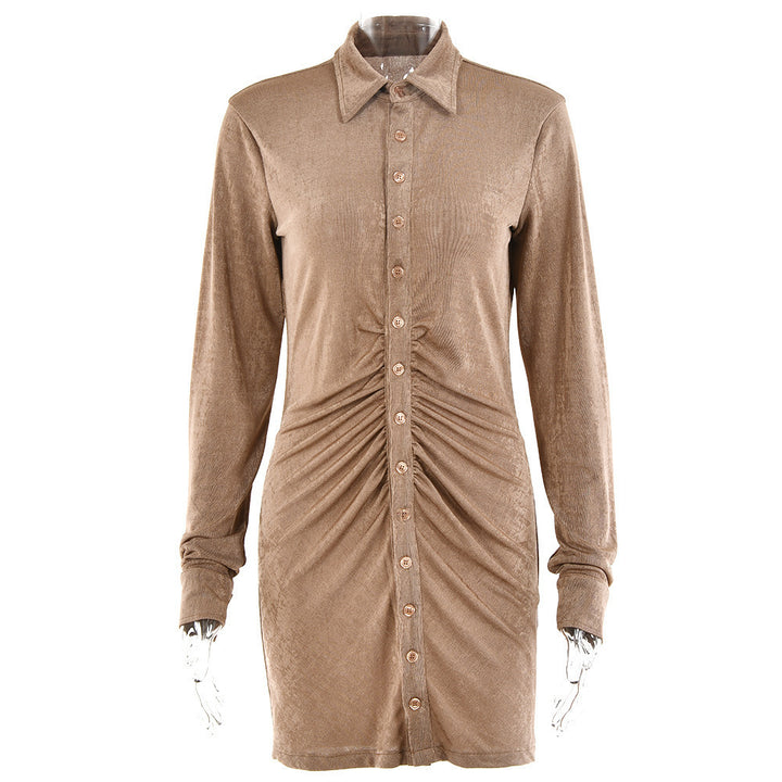 Mid-length shirt dress for women with button placket and gathers Lune London