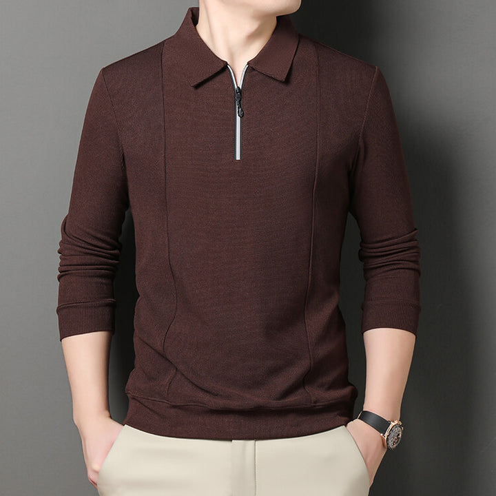 Casual long sleeve pullover for men with half zipper and textured pattern Lune London