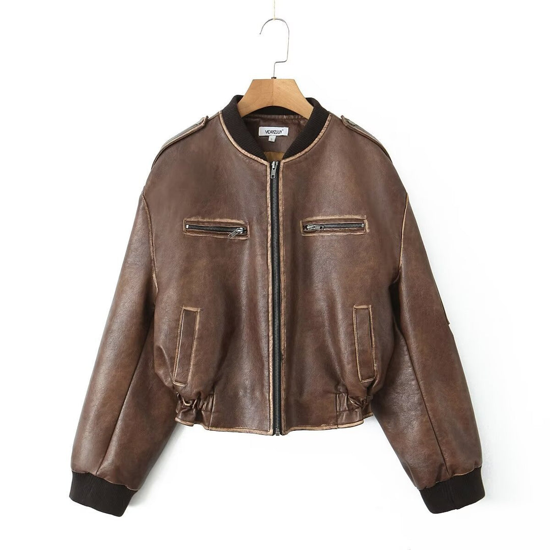 Trendy faux leather jacket for women with zipper and flap pockets Lune London