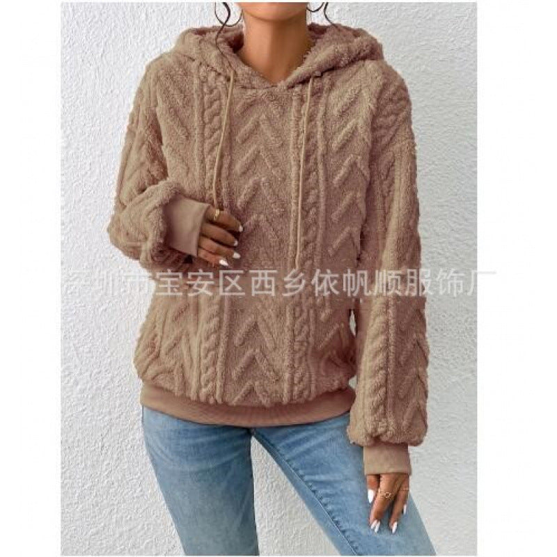Women's fluffy hoodie with cable-knit pattern and oversized cut Amarae