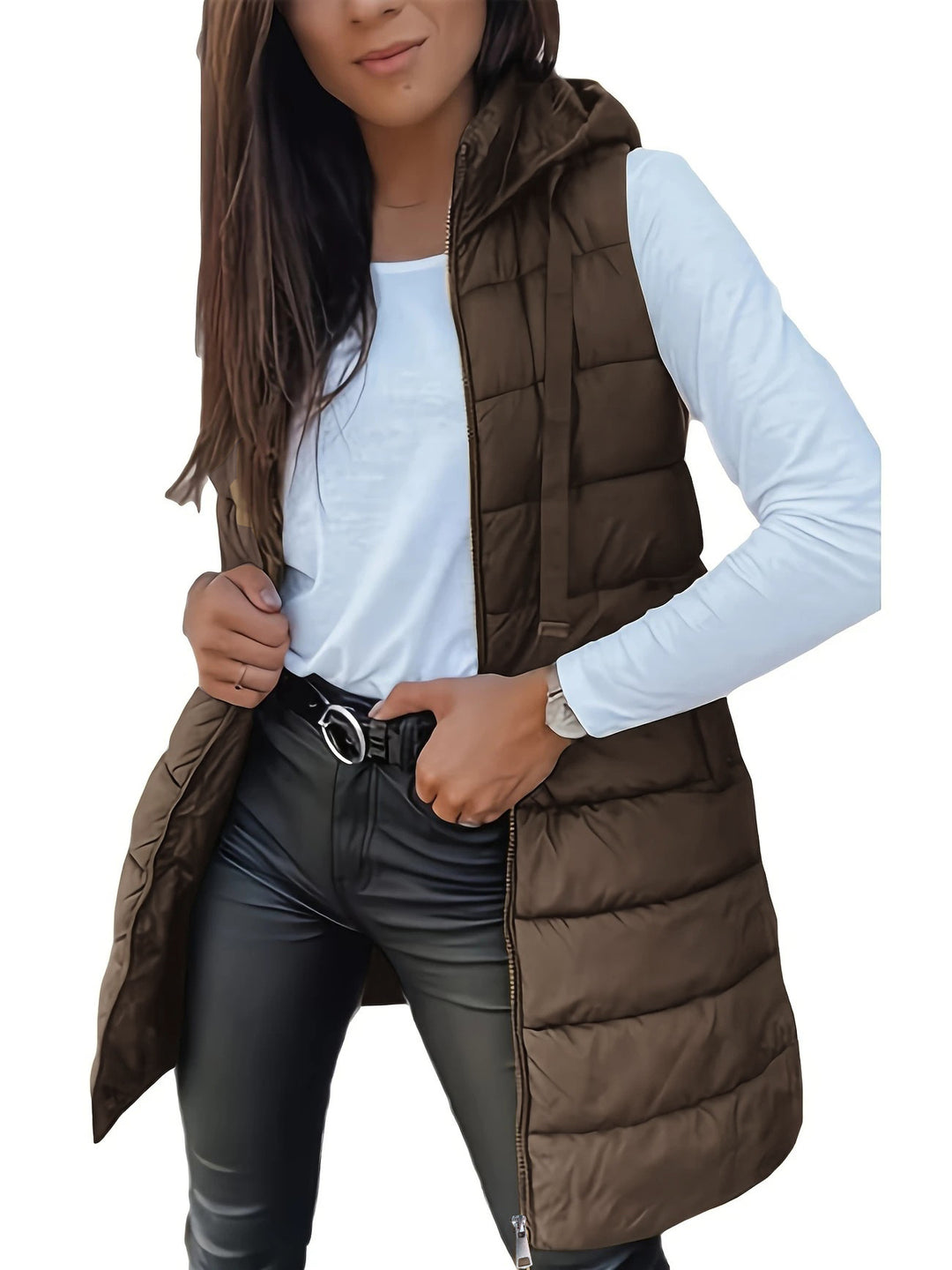 Quilted hooded vest for women with zipper closure and practical pockets Lune London