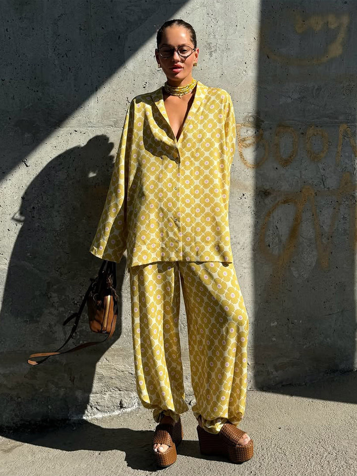 Women's Loose Lounge Two-Piece with Shirt Blouse and Balloon Pants Amarae
