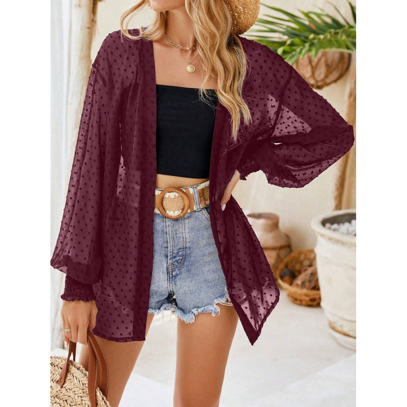 Transparent blouse jacket for women with padded sleeves Lune London