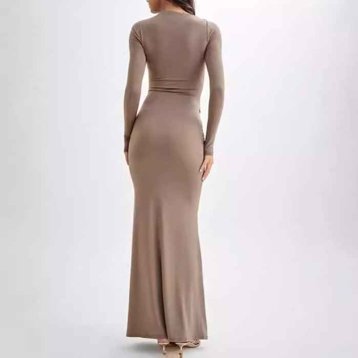 Ladies Elegant Maxi Dress with Chic Decorative Draping and Style