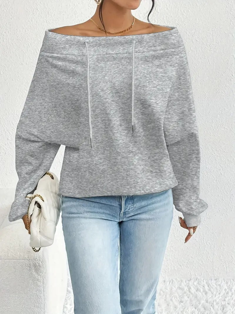 Pull décontracté pour femmes en taille oversized avec col ouvert et cordons pratiques Chic & Stil