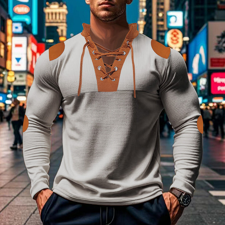 Men's long-sleeve Henley shirt with decorative lacing design Lune London