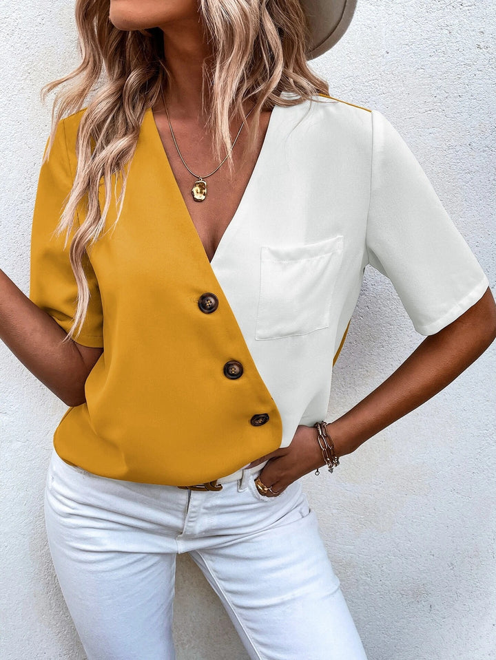 Ladies' blouse with asymmetrical design and button details Lune London