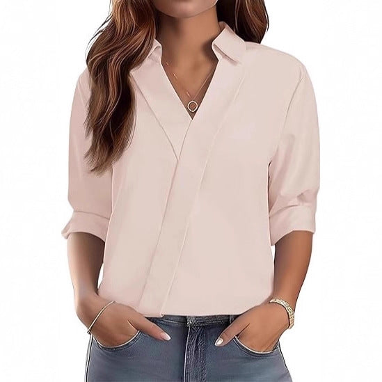 Femmes élégante blouse à col en V avec design texturé Chic & Stil