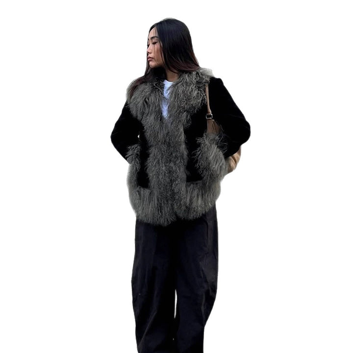 Women's short coat made of artificial fur with voluminous curl trim Amarae