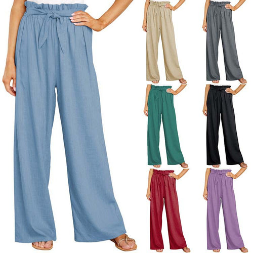 High-waisted linen pants for women with a tie belt Amarae