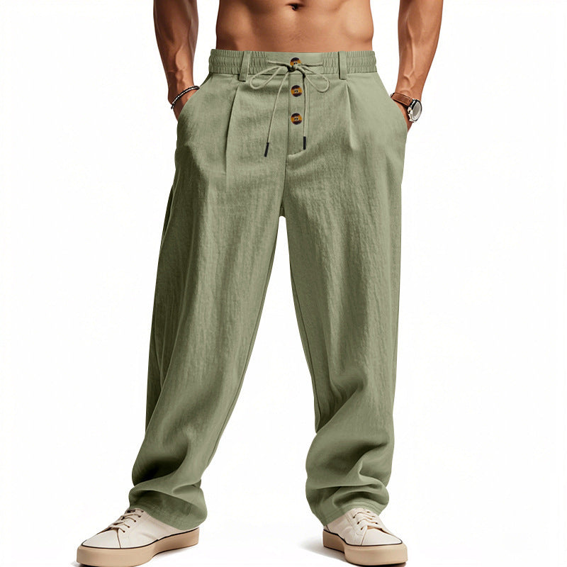 Casual linen cargo pants for men with elastic waistband and practical side pockets Lune London
