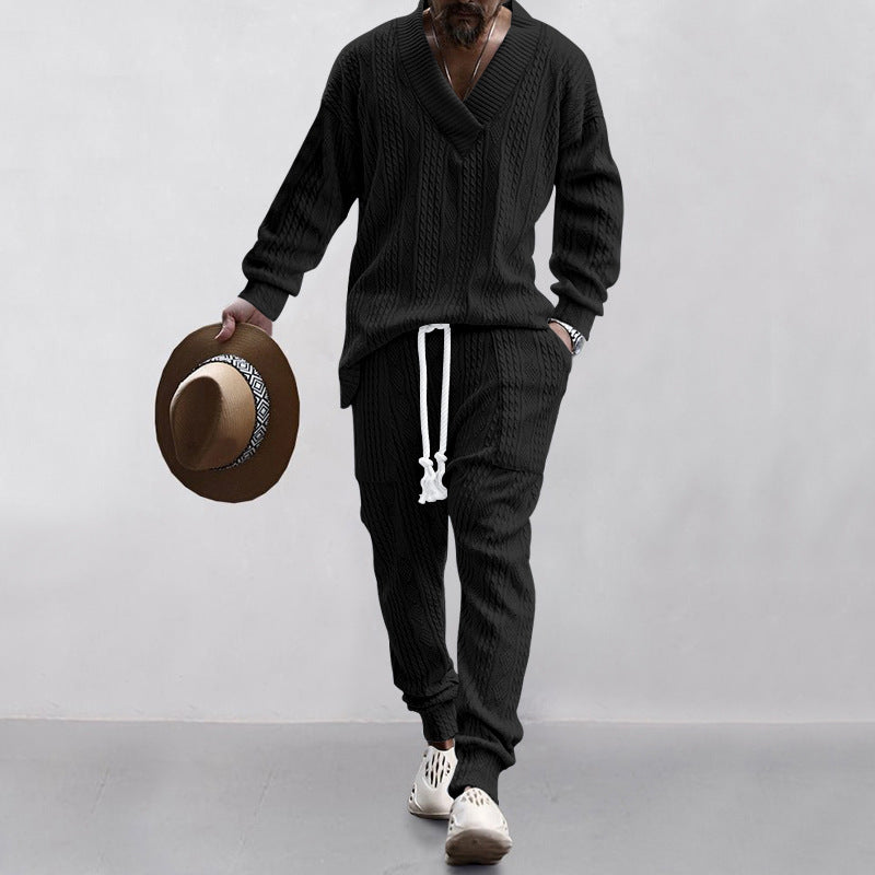 Men's knitted suit with V-neck and drawstring Lune London