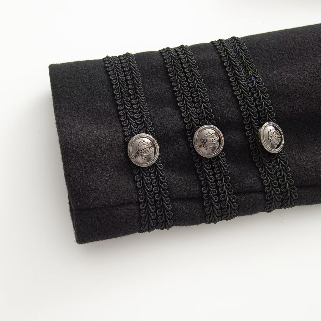 Women's short jacket in hussar style with stand-up collar, decorative cords and metal button placket Amarae