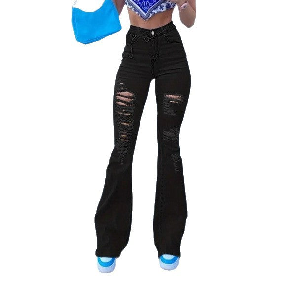 Women's Flared Jeans with High Waist, Sculpting Cut and Strong Destroyed Effect Amarae