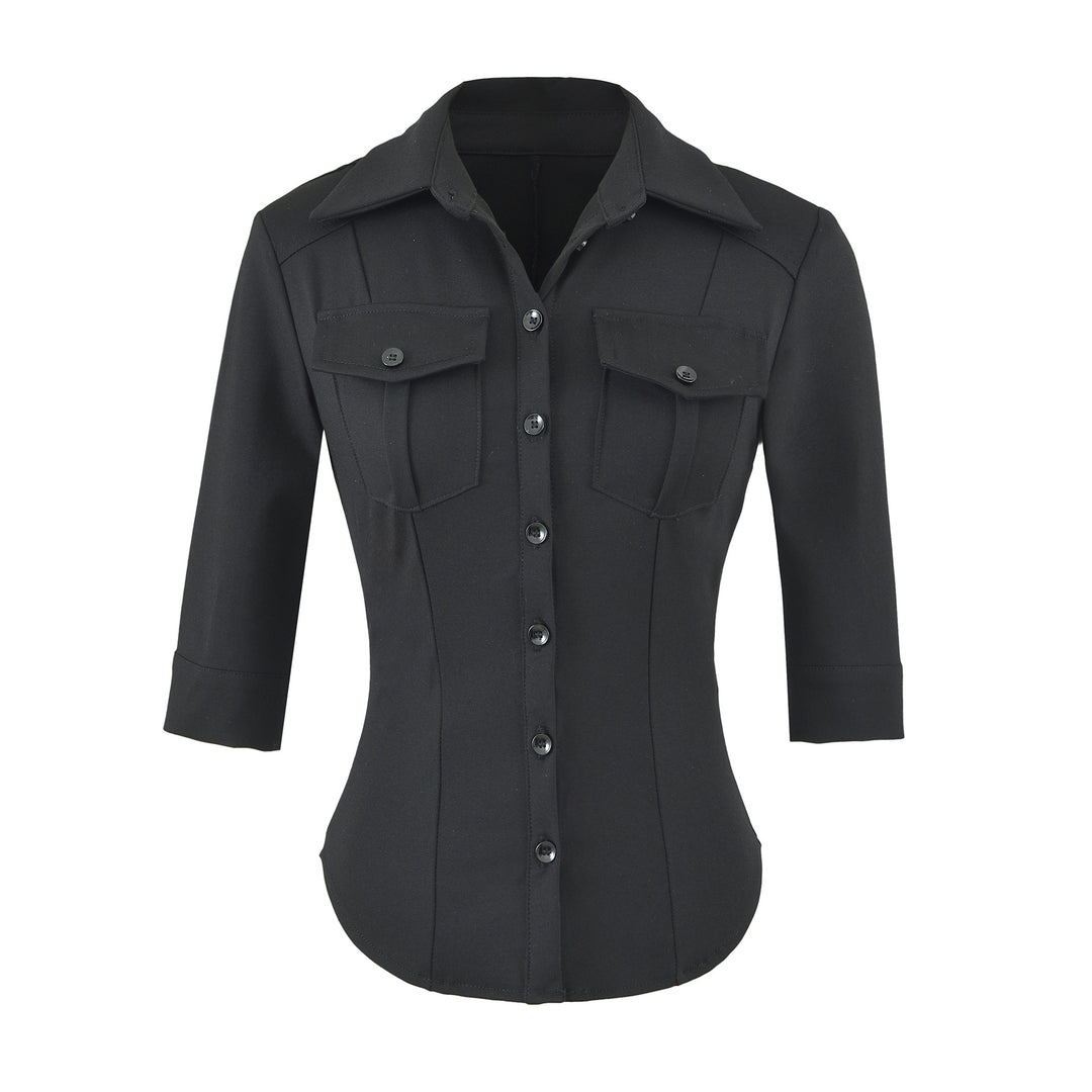 Women's fitted shirt blouse with chest pockets and fitted darts Amarae