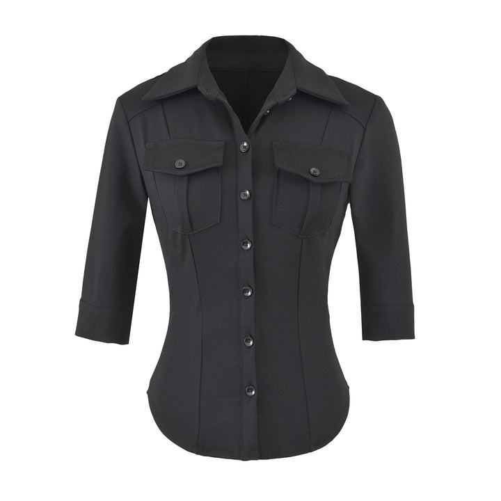 Women's fitted shirt blouse with chest pockets and fitted darts Amarae
