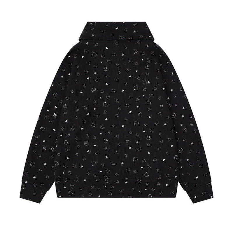 Women’s oversized sweatshirt with asymmetrical stand-up collar, kangaroo pocket and musical heart embroidery Amarae