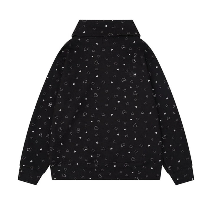 Women’s oversized sweatshirt with asymmetrical stand-up collar, kangaroo pocket and musical heart embroidery Amarae