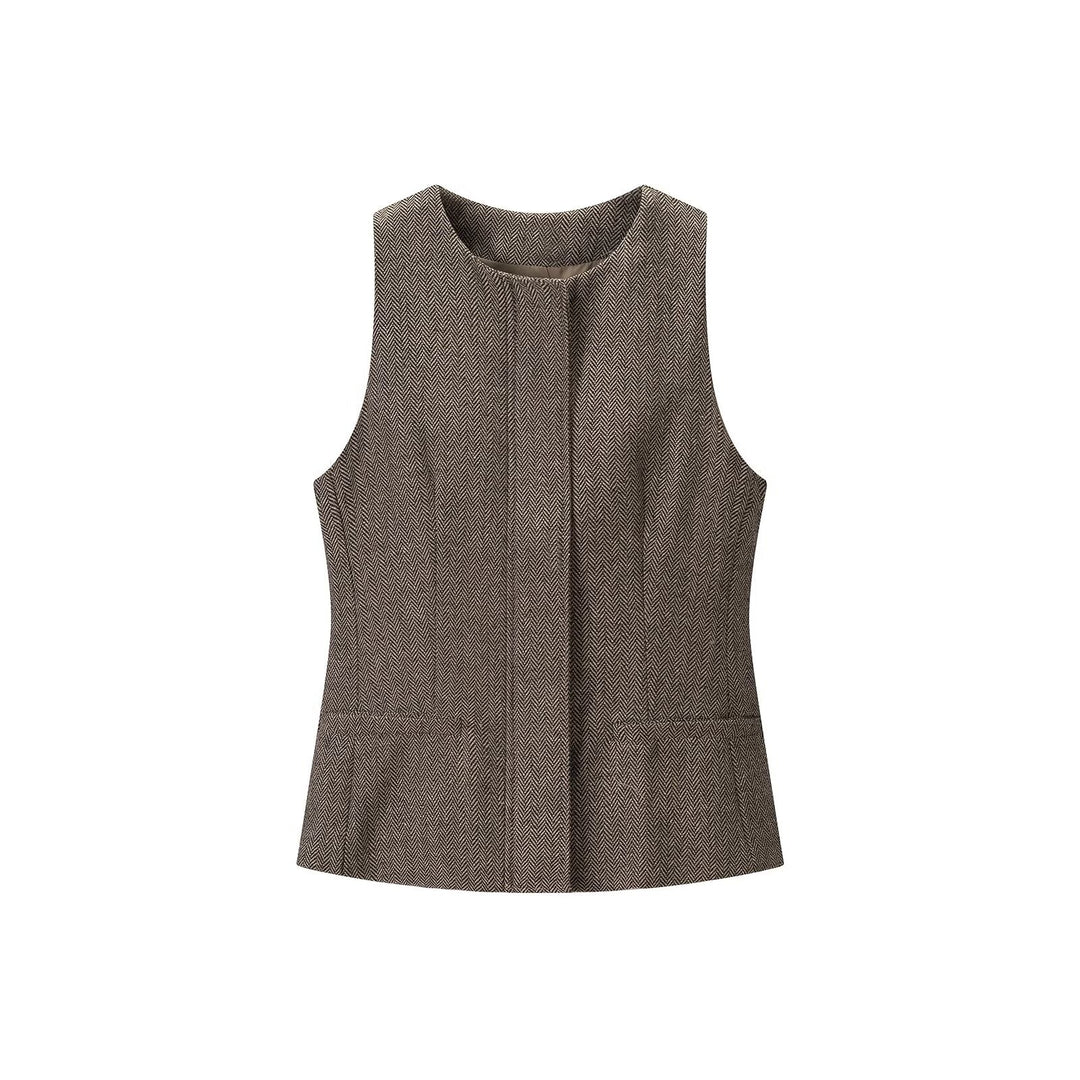 Women's Tailored Sleeveless Long Waistcoat with Herringbone Structure Amarae