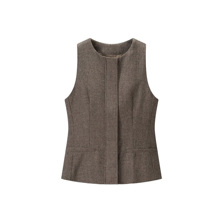 Women's Tailored Sleeveless Long Waistcoat with Herringbone Structure Amarae