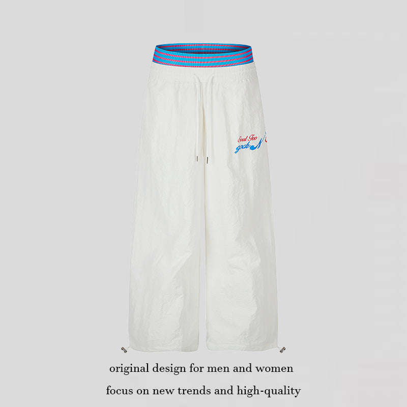 Women's Wide Palazzo Lounge Pants with Elastic Contrast Waistband, Drawstring and Adjustable Hem Cords Amarae