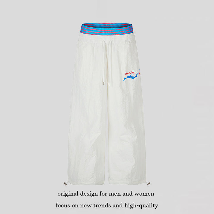 Women's Wide Palazzo Lounge Pants with Elastic Contrast Waistband, Drawstring and Adjustable Hem Cords Amarae