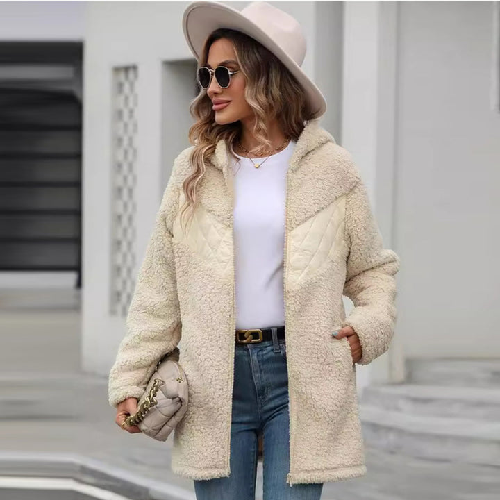 Oversized fleece jacket for women with hood and quilted details Lune London