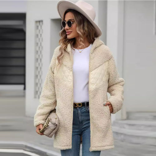 Oversized fleece jacket for women with hood and quilted details Amarae