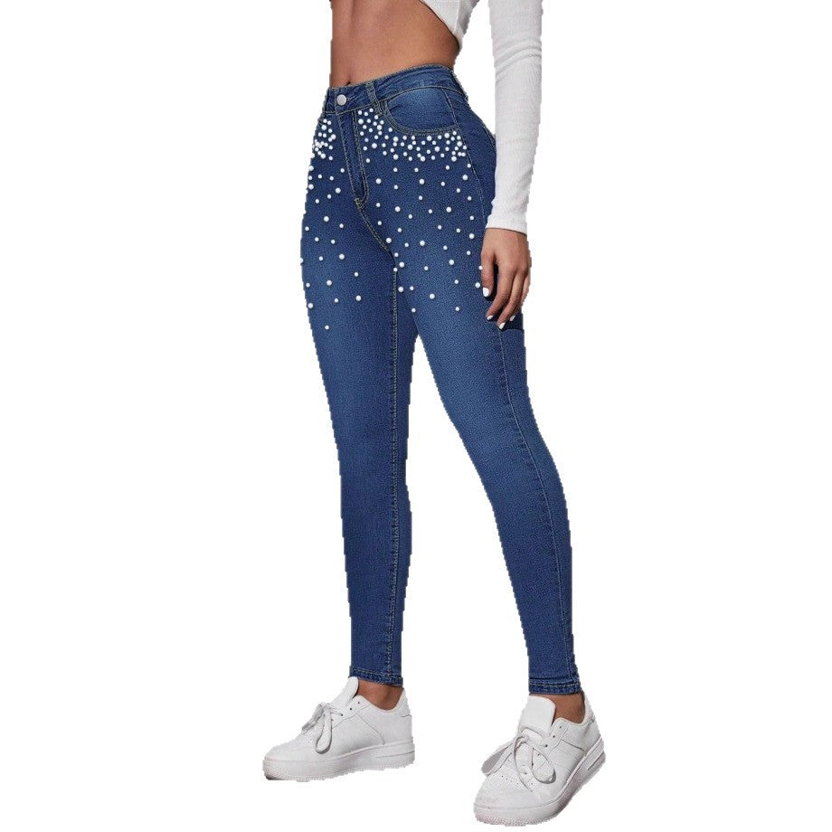 Women's high-waisted shaping skinny jeans with pearl embellishment Amarae