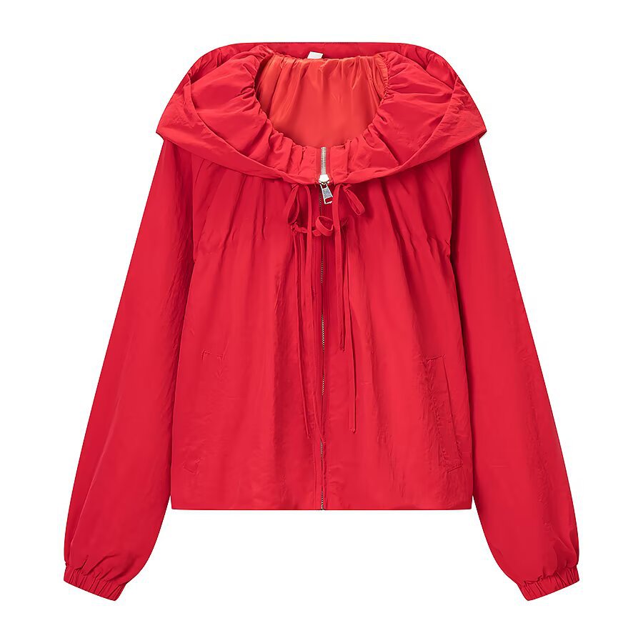 Women's Lightweight Hooded Windbreaker with Drawstring, Cropped Cut and Elastic Cuffs Amarae