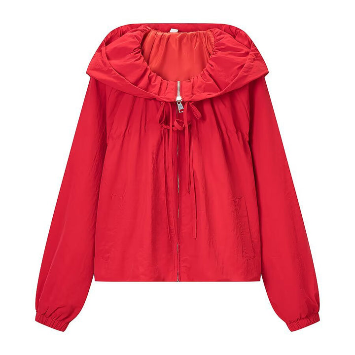 Women's Lightweight Hooded Windbreaker with Drawstring, Cropped Cut and Elastic Cuffs Amarae