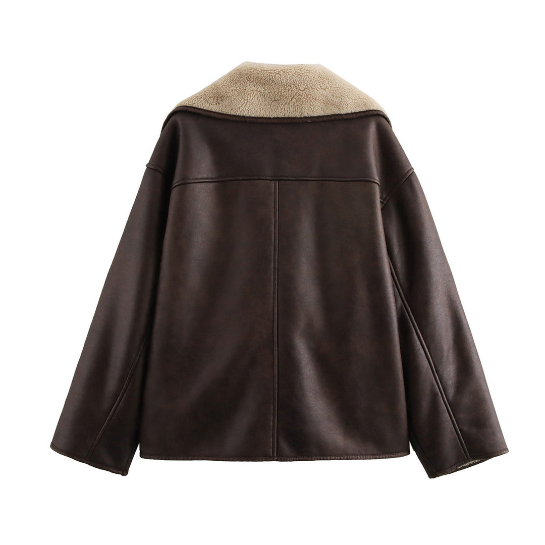 Faux leather jacket for women with soft collar and practical pockets Lune London