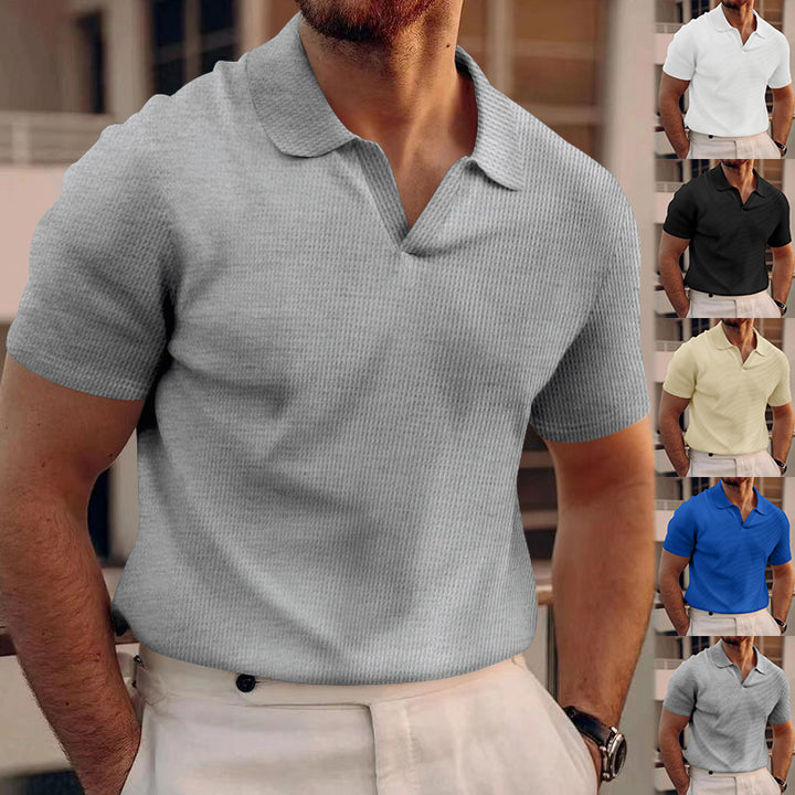Men's polo with structured fabric and modern V-neck Lune London
