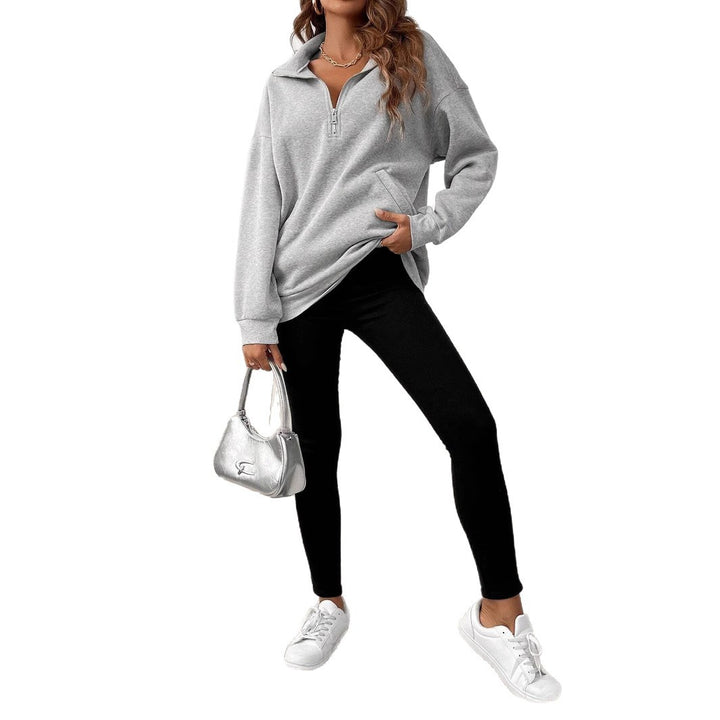 Pull-over zippé décontracté pour femmes avec poche kangourou Lune London